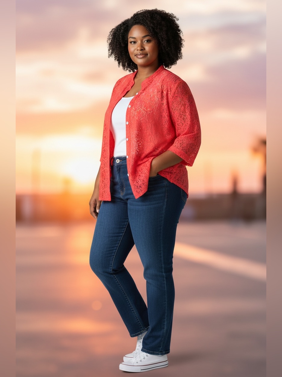 Ruby Rd. Coral Lace Button-Down Shirt